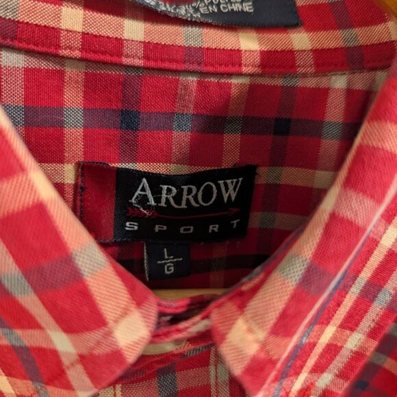 Red Plaid Button-Down Shirt Unisex Oversized Cotton Blend - Picture 10 of 13